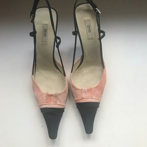 Prada black and tie-dye peach slingback heels
